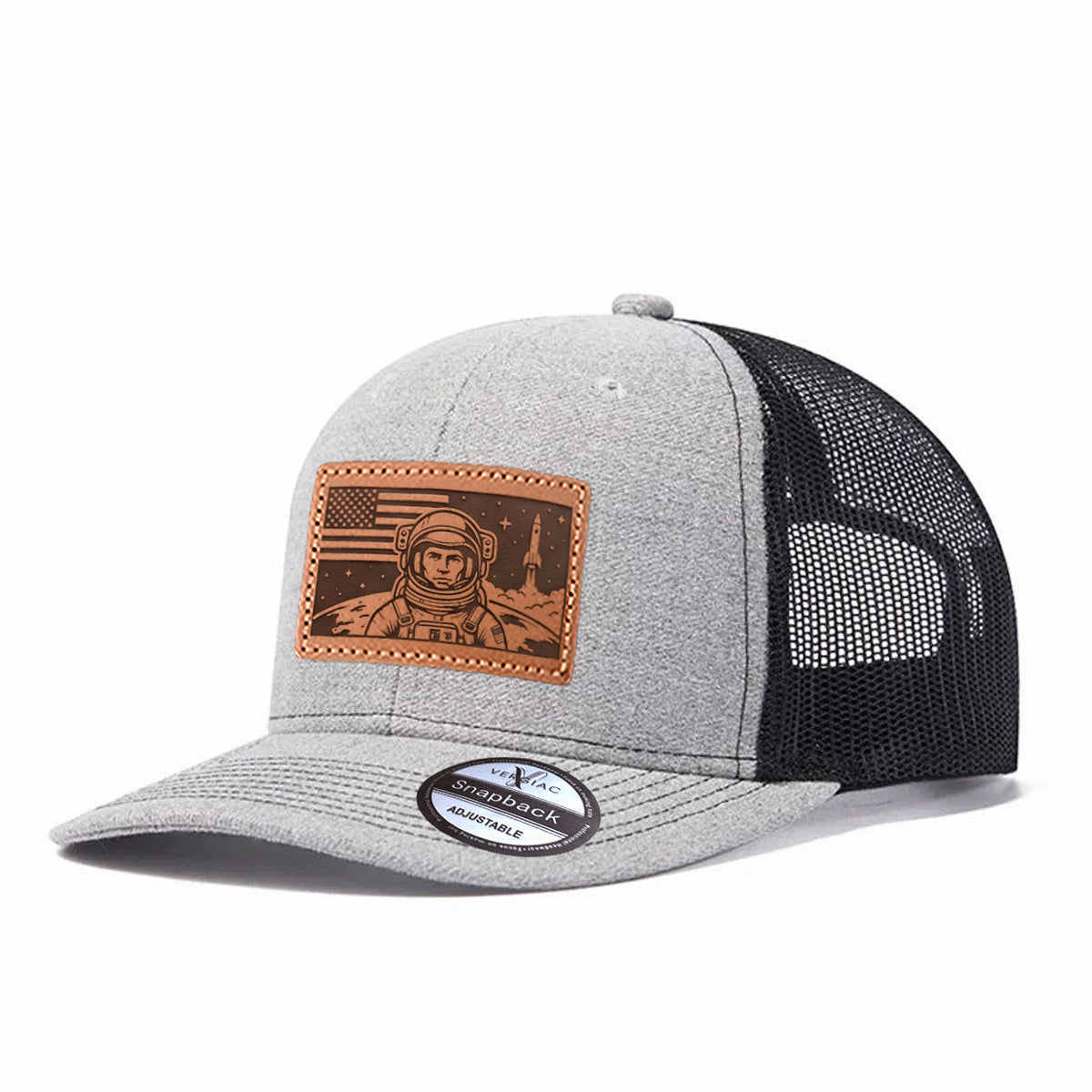 American Astronaut and Rocket Leather Patch Baseball Cap, Men's Breathable Adjustable Mesh Trucker Hat for Outdoor and Travel Wear