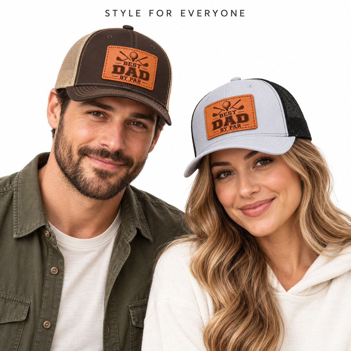 Best Dad By Par Golf Club Graphic Leather Patch Trucker Hat