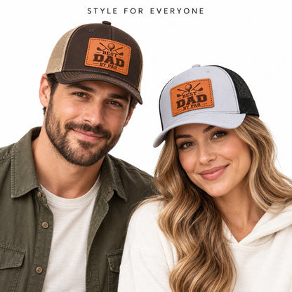 Best Dad By Par Golf Club Graphic Leather Patch Trucker Hat