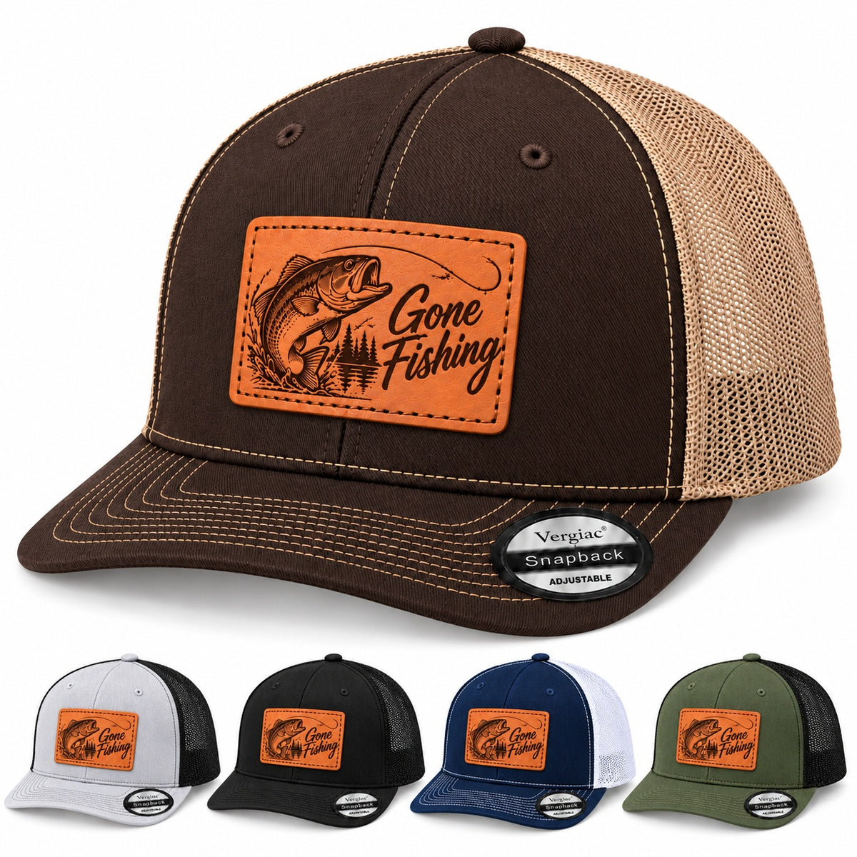 Gone Fishing Leather Patch Trucker Hat