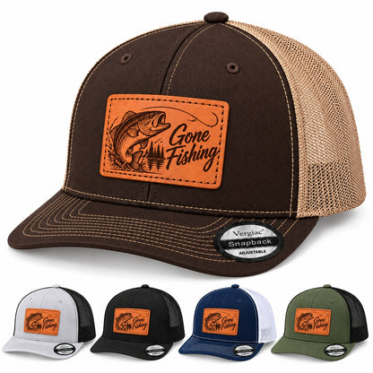 Gone Fishing Leather Patch Trucker Hat