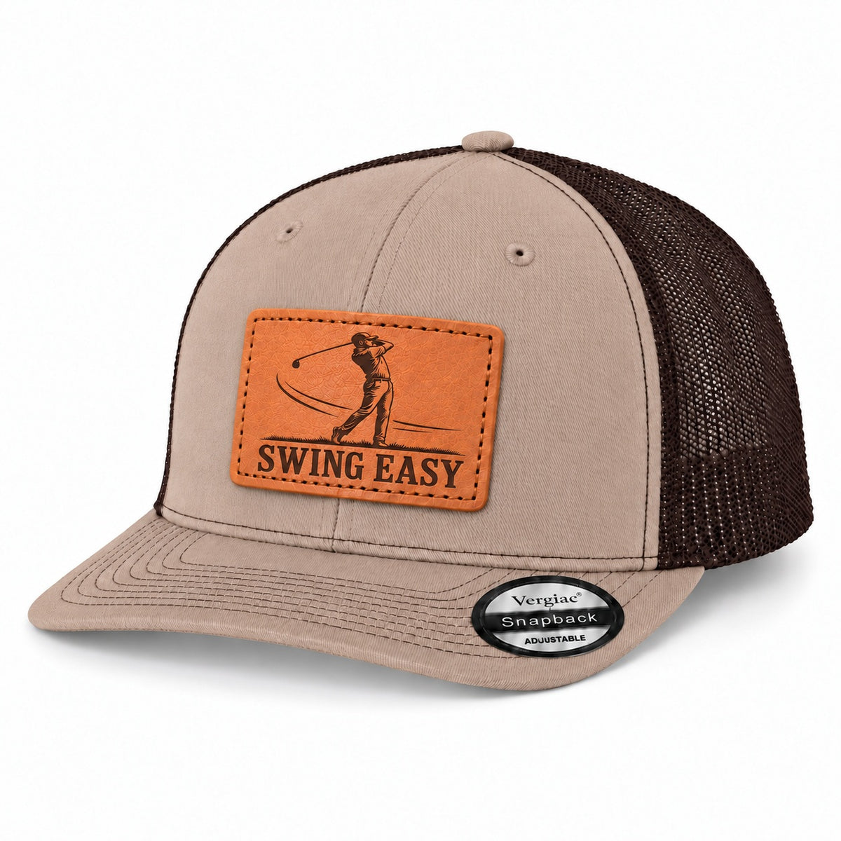 Swing Easy Golf Swing Graphic Leather Patch Trucker Hat