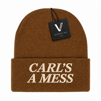 A CARL'S A MESS Embroidered Acrylic Knitted Hat Unisex High Elasticity High Gram Weight Warm and Comfortable