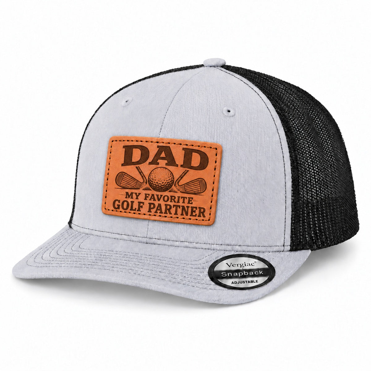 Dad My Favorite Golf Partner Golf Club Graphic Leather Patch Trucker Hat