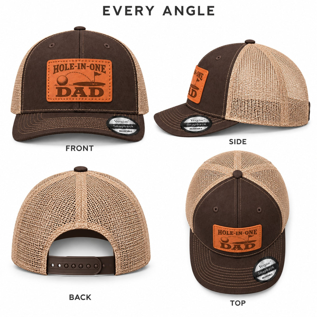Hole-in-one Dad Golf Hole And Flag Graphic Leather Patch Trucker Hat