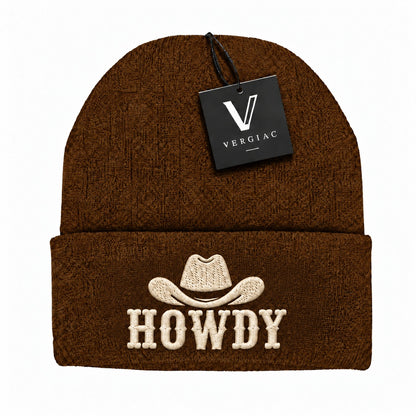 A HOWDY Embroidered Acrylic Knitted Hat Unisex High Elasticity High Gram Weight Warm and Comfortable