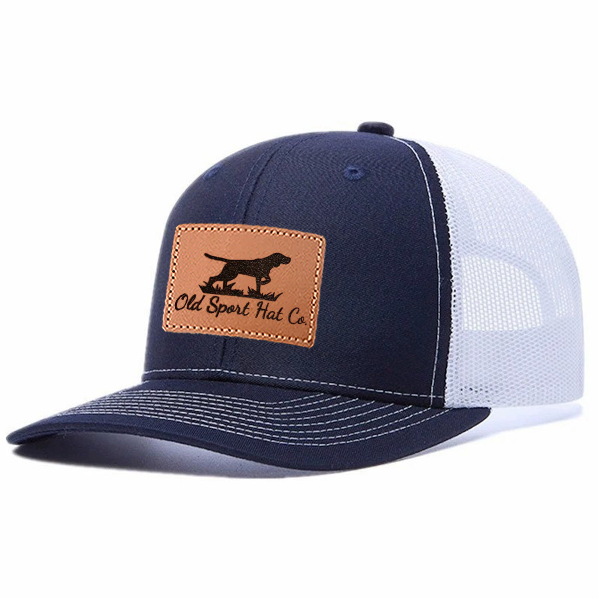 Gun Dog Old Sport Hat Co.letter Leather Patch Trucker Hat