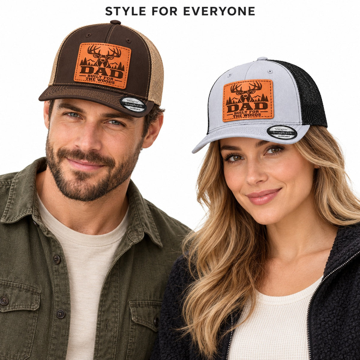 Dad Built for the Woods Leather Patch Trucker Hat