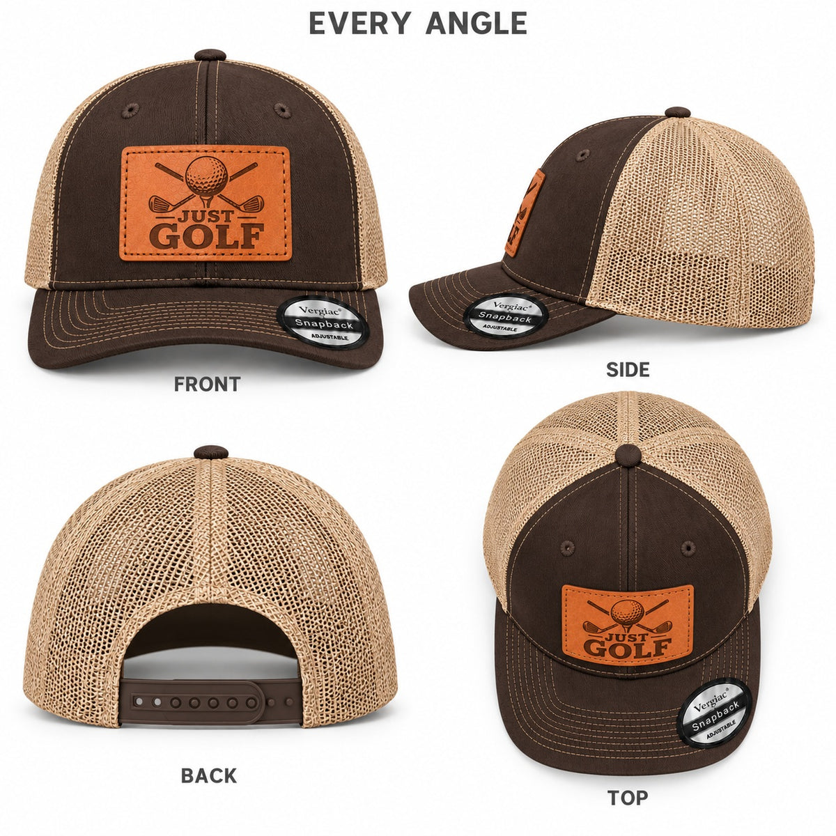Just Golf Golf Club Graphic Leather Patch Trucker Hat