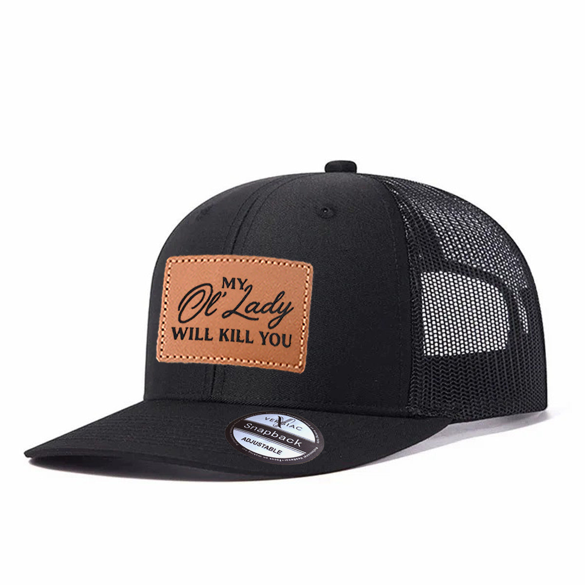 Men Don't Mess With My Lady Leather Patch Trucker Hat