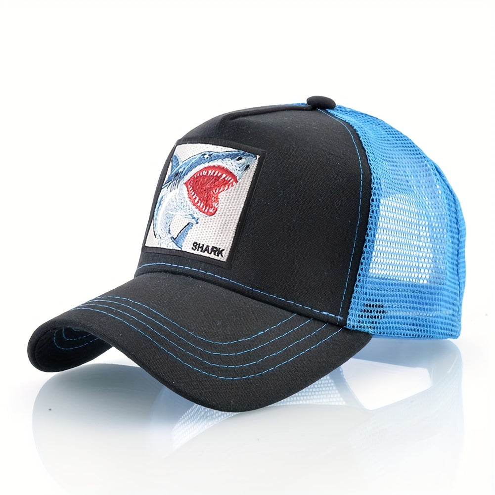 Shark Embroidered Unisex Trucker Baseball Cap