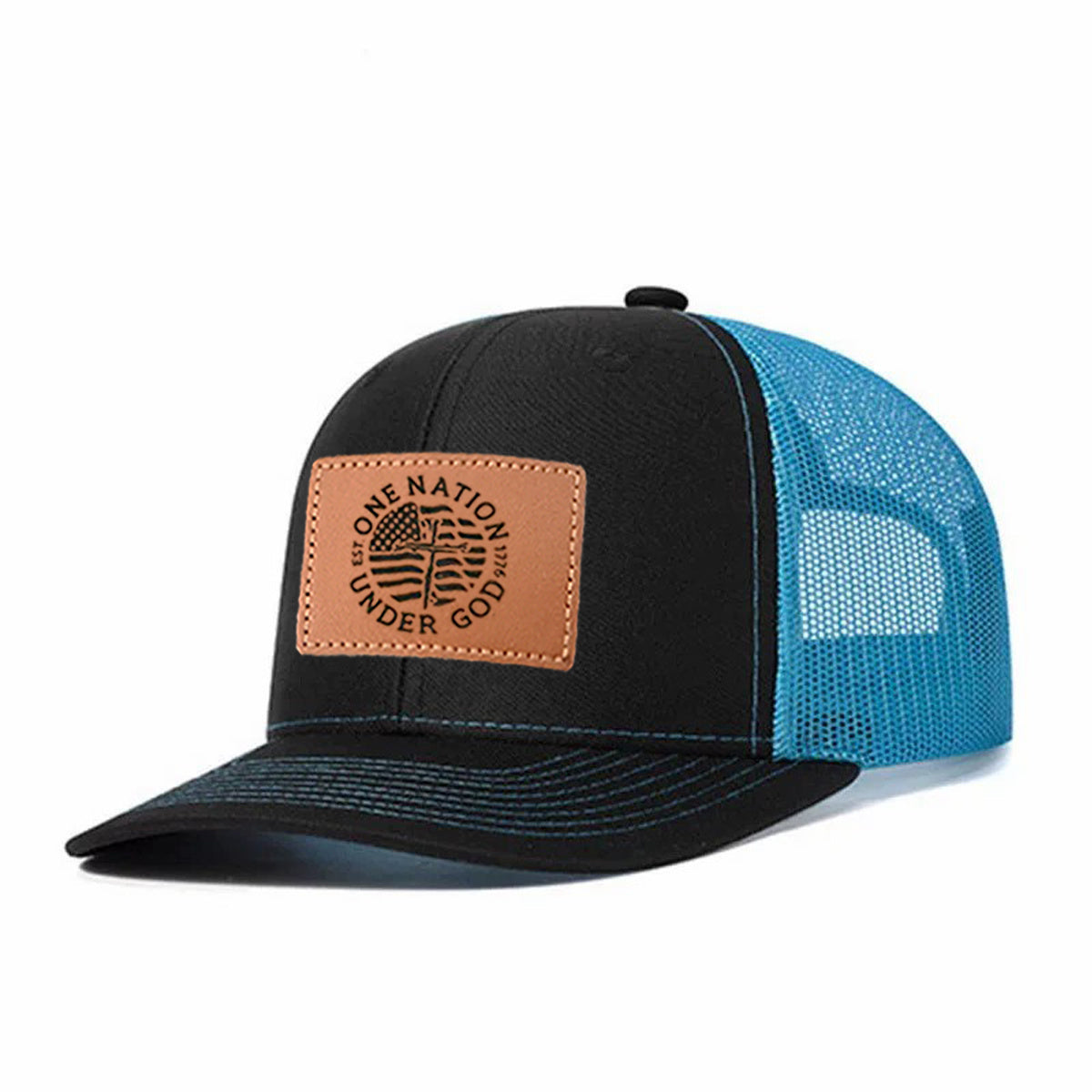 One Nation Under God Leather Patch Trucker Hat