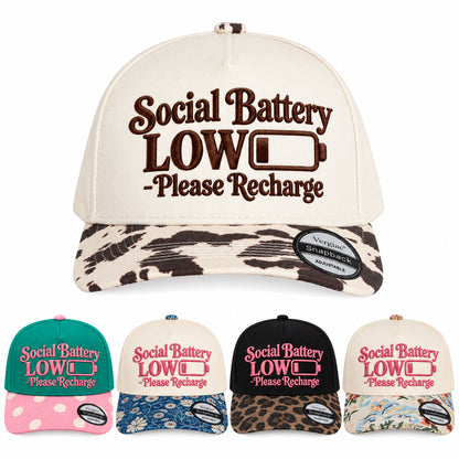 Social Battery Low Please Recharge Battery Graphic 5-Panel Trucker Hat