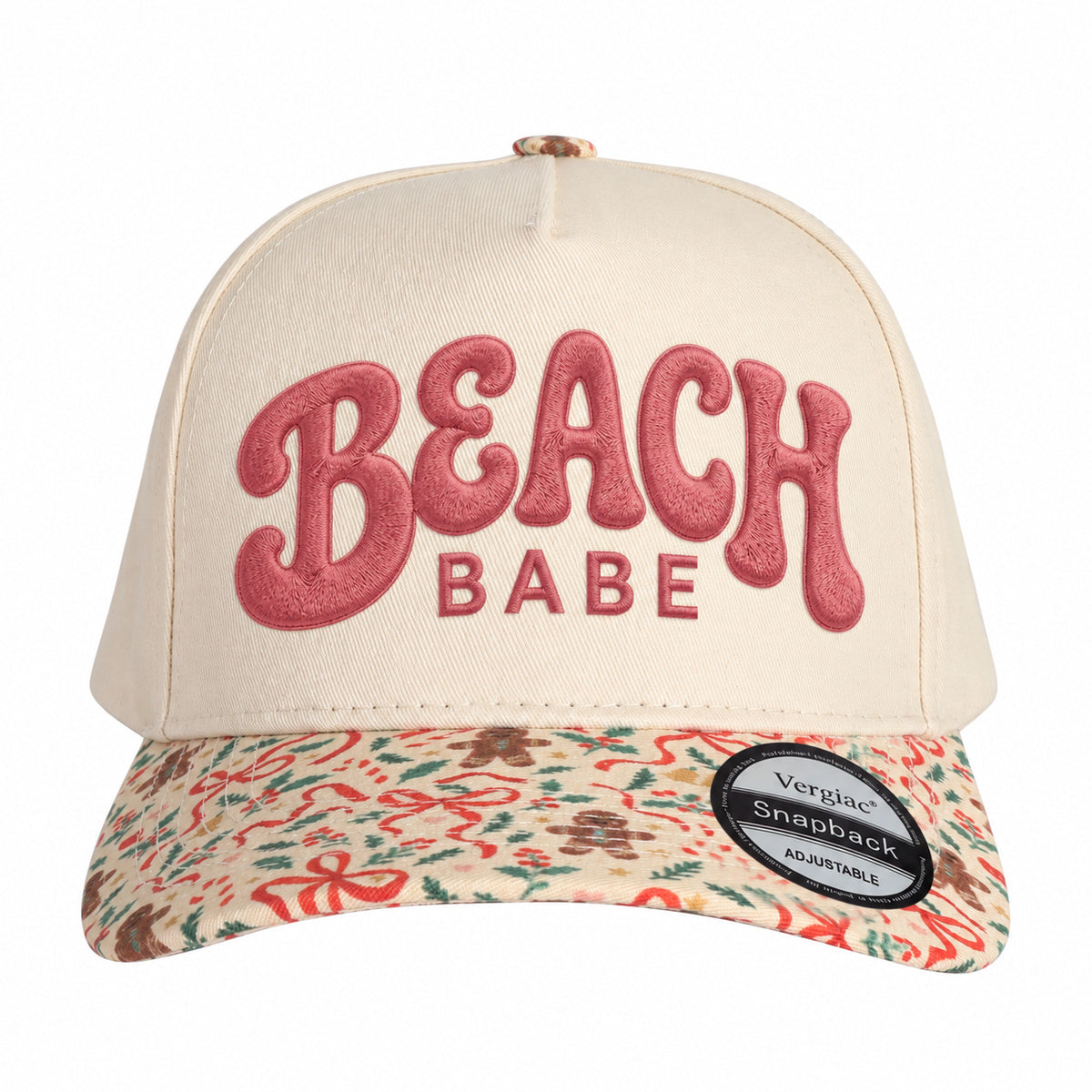 BEACH BABE Beach-Themed Letter Embroidered 5-Panel Cotton Trucker Hat with Printed Brim and Structured Front, Adjustable Unisex Baseball Cap, 1 Piece