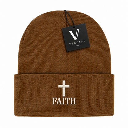 A FAITH Embroidered Acrylic Knitted Hat Unisex High Elasticity High Gram Weight Warm and Comfortable
