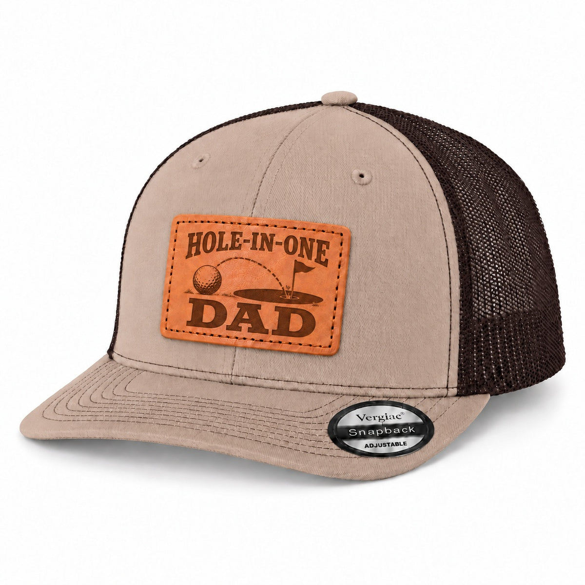 Hole-in-one Dad Golf Hole And Flag Graphic Leather Patch Trucker Hat