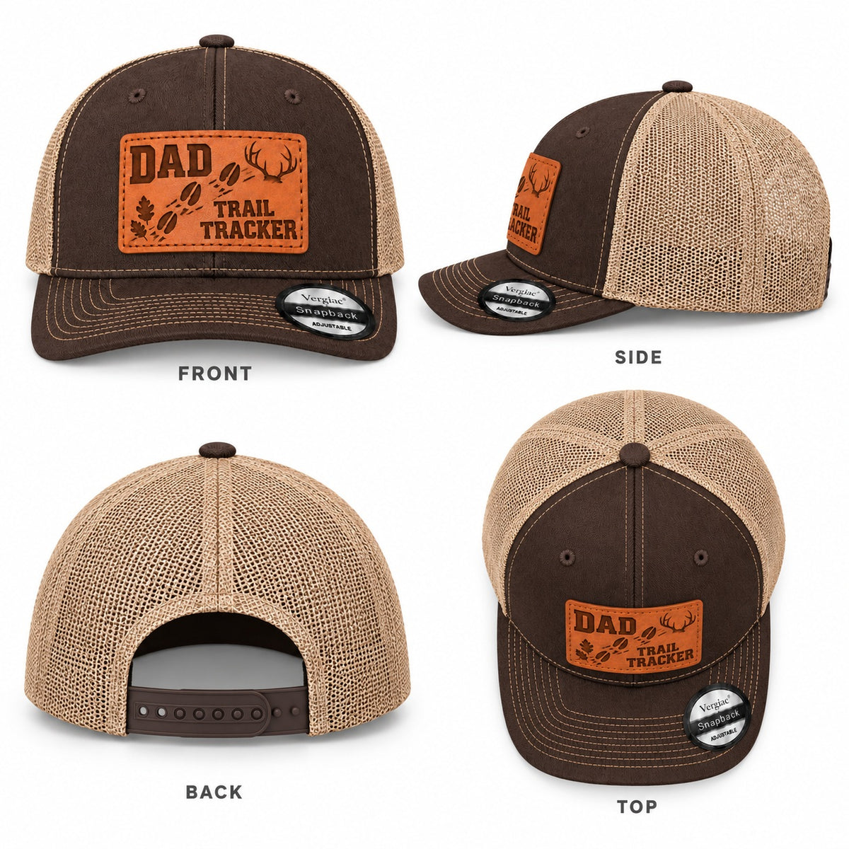 Dad Trail Tracker Antler And Hoofprint Graphic Leather Patch Trucker Hat