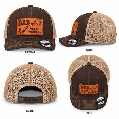 Dad Trail Tracker Antler And Hoofprint Graphic Leather Patch Trucker Hat