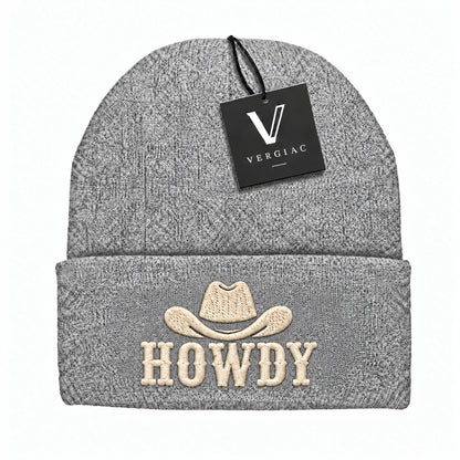 A HOWDY Embroidered Acrylic Knitted Hat Unisex High Elasticity High Gram Weight Warm and Comfortable