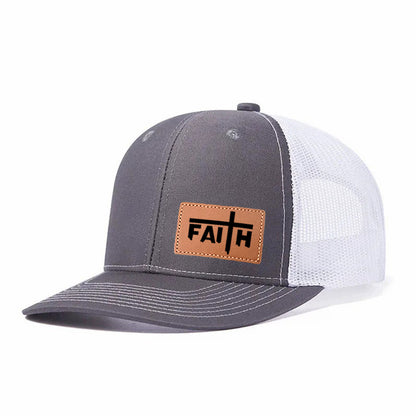 Faith Leather Patch Trucker Hat
