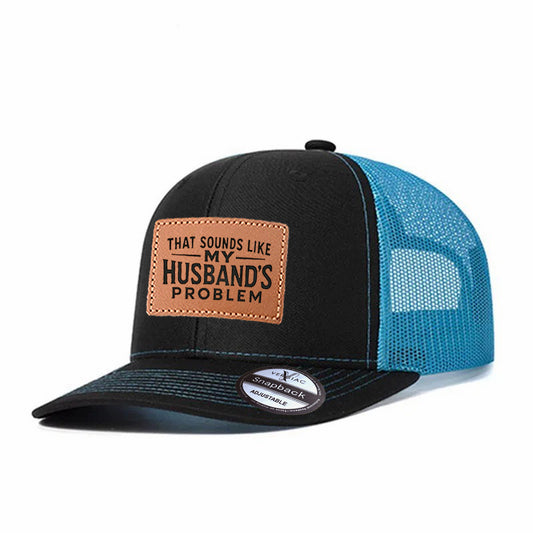 That Sounds Like My Husband Lettering Leather Patch Baseball Cap, Men's Breathable Adjustable Mesh Trucker Hat for Outdoor and Travel Wear