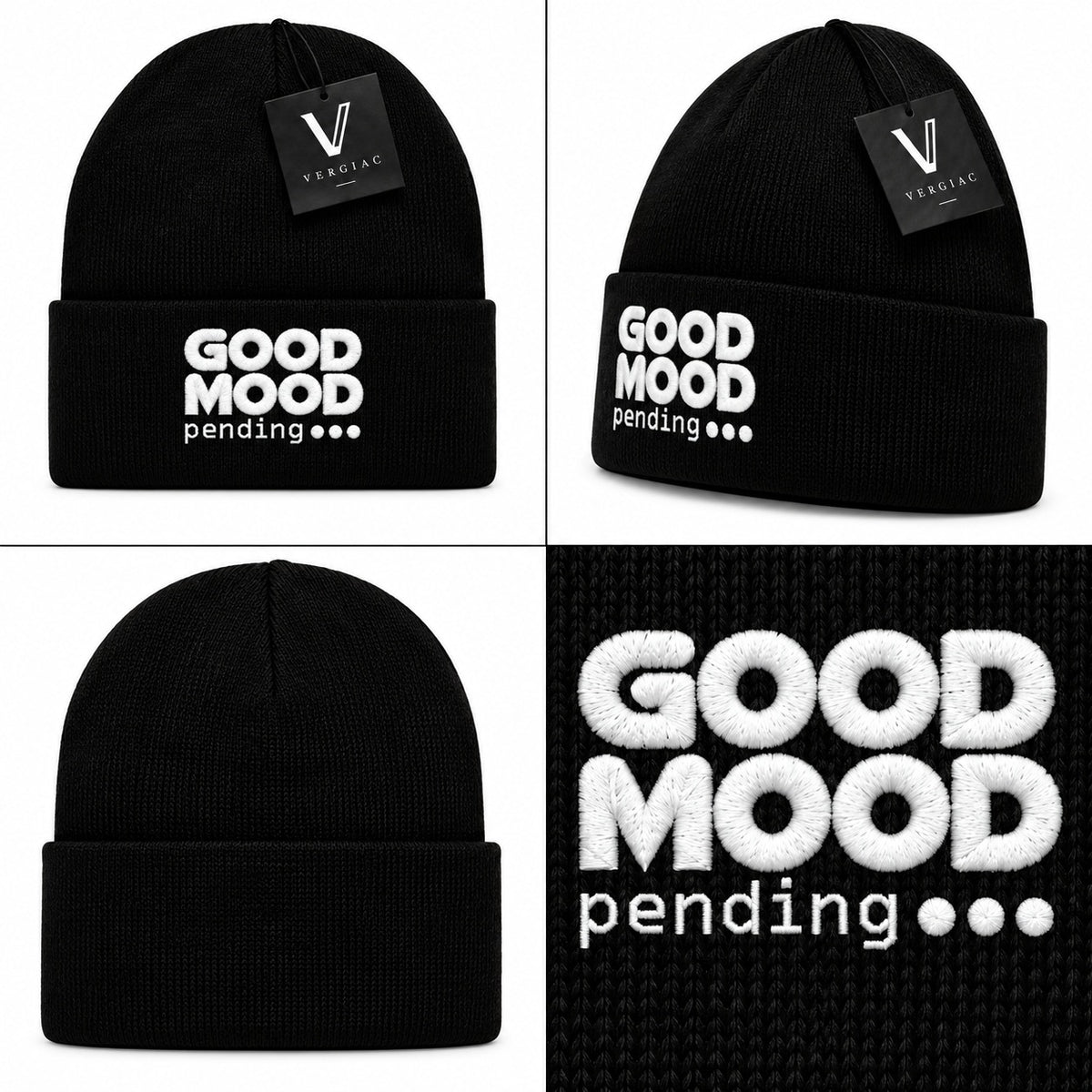 A GOOD MOOD pending... Embroidered Acrylic Knitted Hat Unisex High Elasticity High Gram Weight Warm and Comfortable