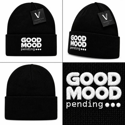 A GOOD MOOD pending... Embroidered Acrylic Knitted Hat Unisex High Elasticity High Gram Weight Warm and Comfortable