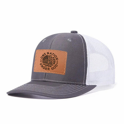 One Nation Under God Leather Patch Trucker Hat