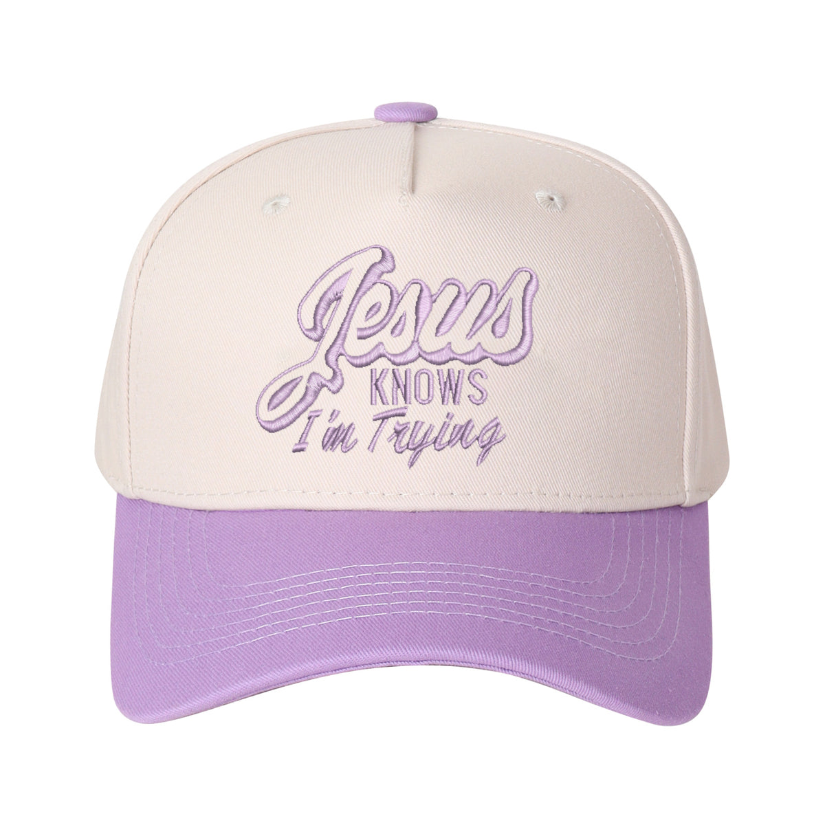 Jesus Knows I'm Trying Embroidered Trucker Hat