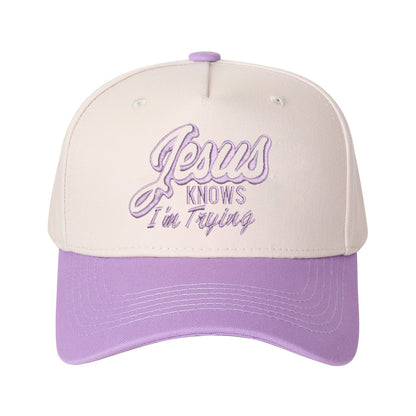 Jesus Knows I'm Trying Embroidered Trucker Hat