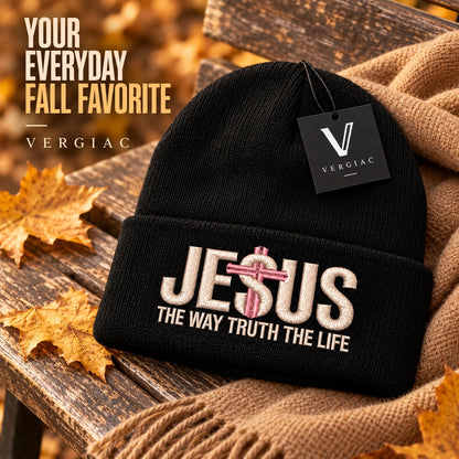 A JESUS Embroidered Acrylic Knitted Hat Unisex High Elasticity High Gram Weight Warm and Comfortable