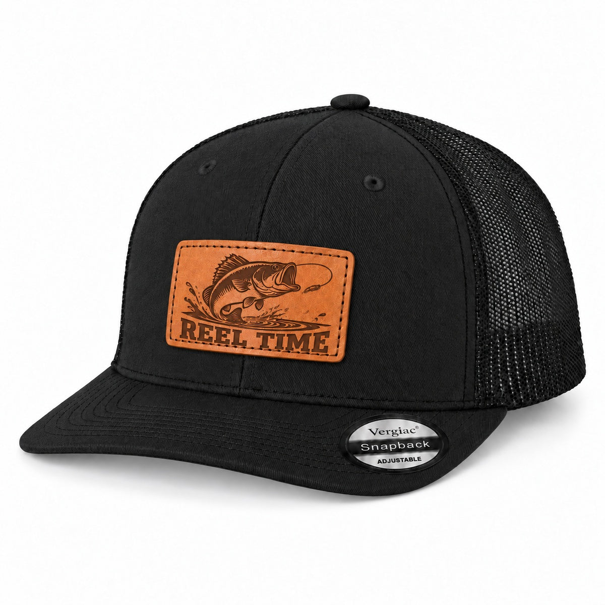 Reel Time Leather Patch Trucker Hat