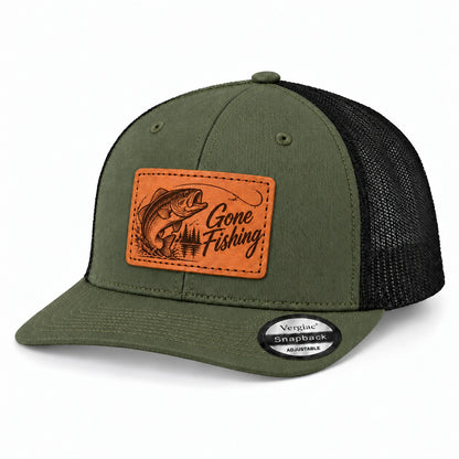Gone Fishing Leather Patch Trucker Hat