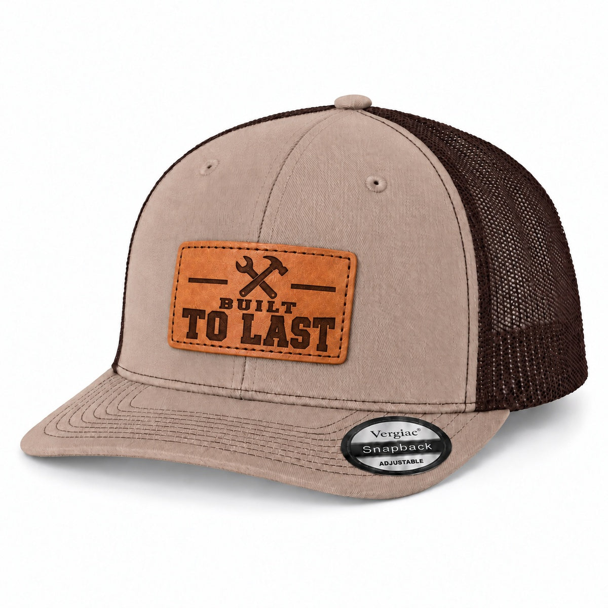 Built to Last Leather Patch Trucker Hat