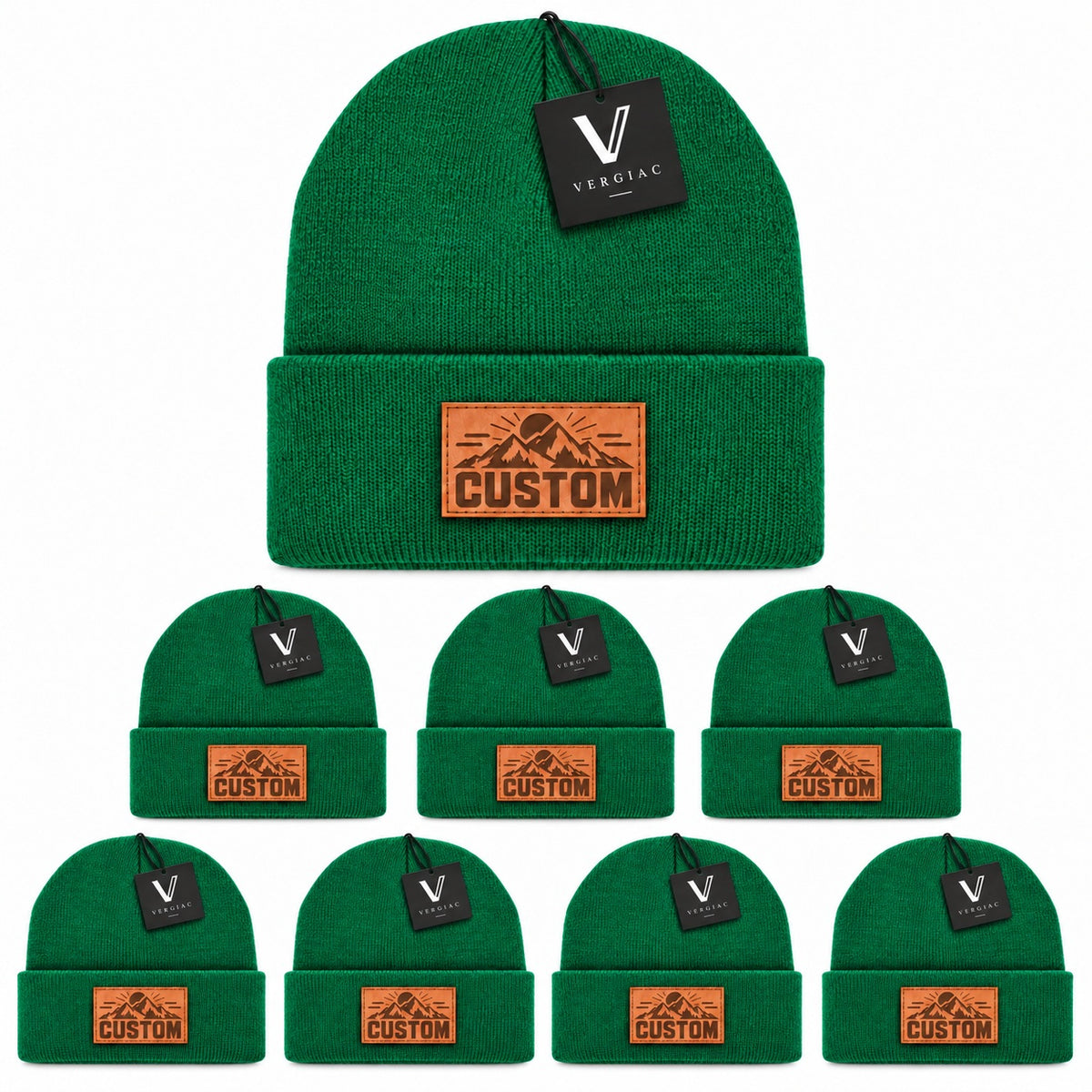Custom Leather Patch Knit Beanies (8-Pack)