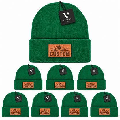 Custom Leather Patch Knit Beanies (8-Pack)