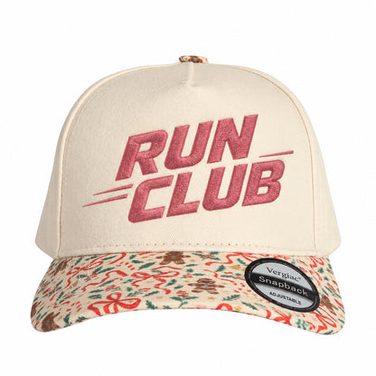 RUN CLUB Sports Letter Embroidered 5-Panel Cotton Trucker Hat with Printed Brim and Structured Front, Adjustable Unisex Baseball Cap, 1 Piece