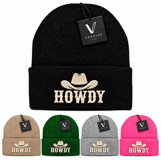A HOWDY Embroidered Acrylic Knitted Hat Unisex High Elasticity High Gram Weight Warm and Comfortable