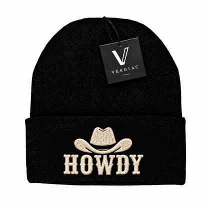 A HOWDY Embroidered Acrylic Knitted Hat Unisex High Elasticity High Gram Weight Warm and Comfortable