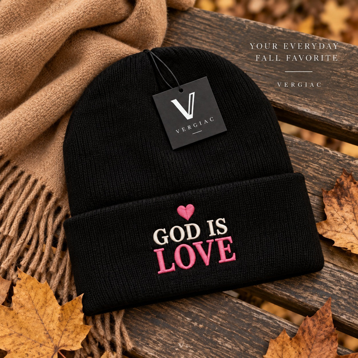 A GOD IS LOVE Embroidered Acrylic Knitted Hat Unisex High Elasticity High Gram Weight Warm and Comfortable