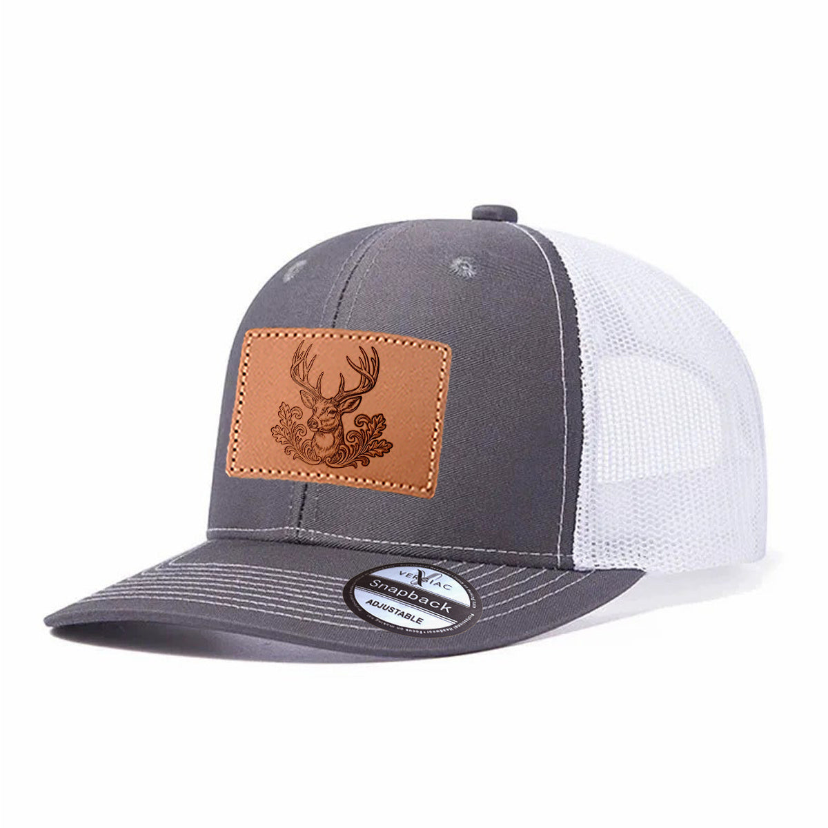 Elk Among Flowers Leather Patch Baseball Cap, Men's Breathable Adjustable Mesh Trucker Hat for Outdoor and Travel Wear