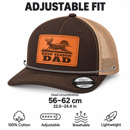 Buck Season Dad Stag Graphic Leather Patch Trucker Hat
