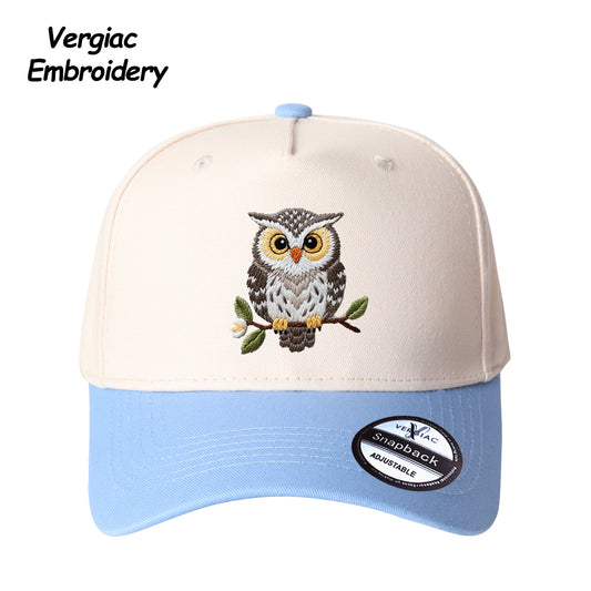 Owl Embroidered Color Block Trucker Hat, Adjustable Unisex Cap for Travel and Everyday Wear
