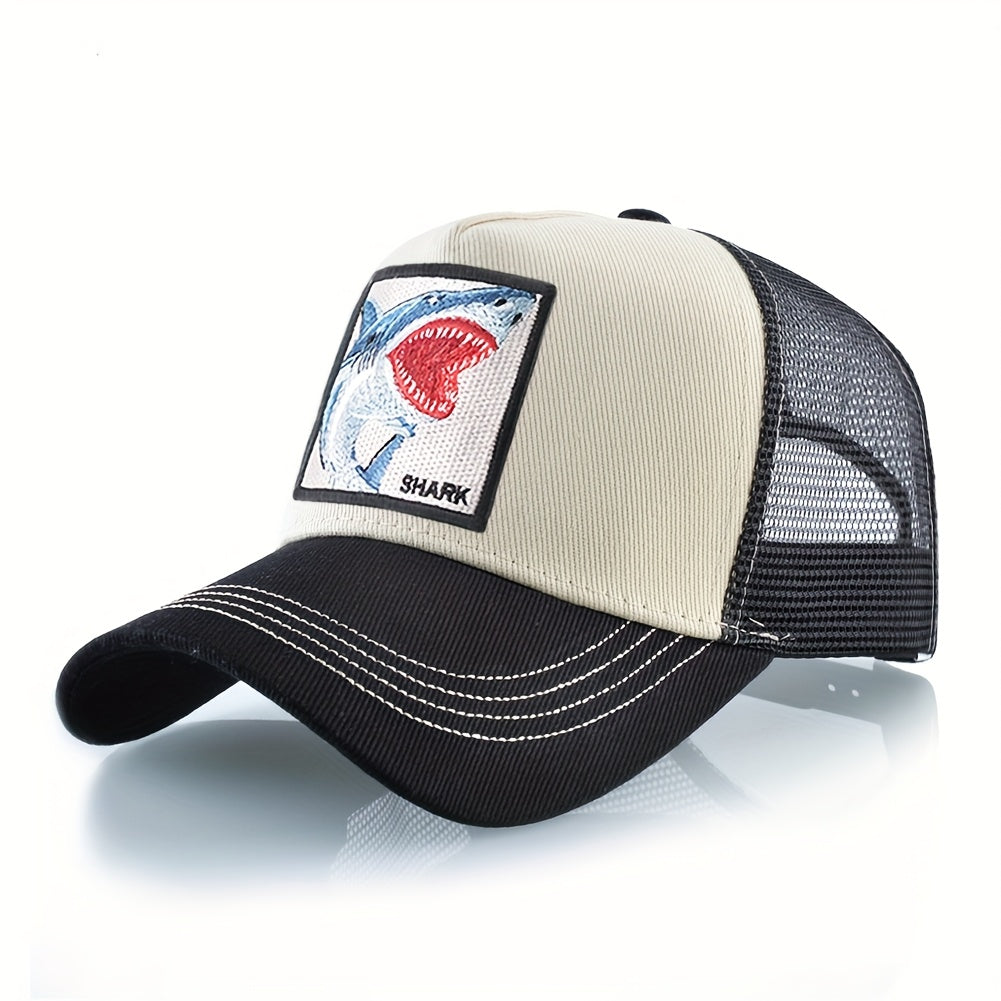 Shark Embroidered Unisex Trucker Baseball Cap