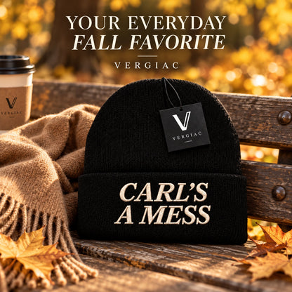 A CARL'S A MESS Embroidered Acrylic Knitted Hat Unisex High Elasticity High Gram Weight Warm and Comfortable