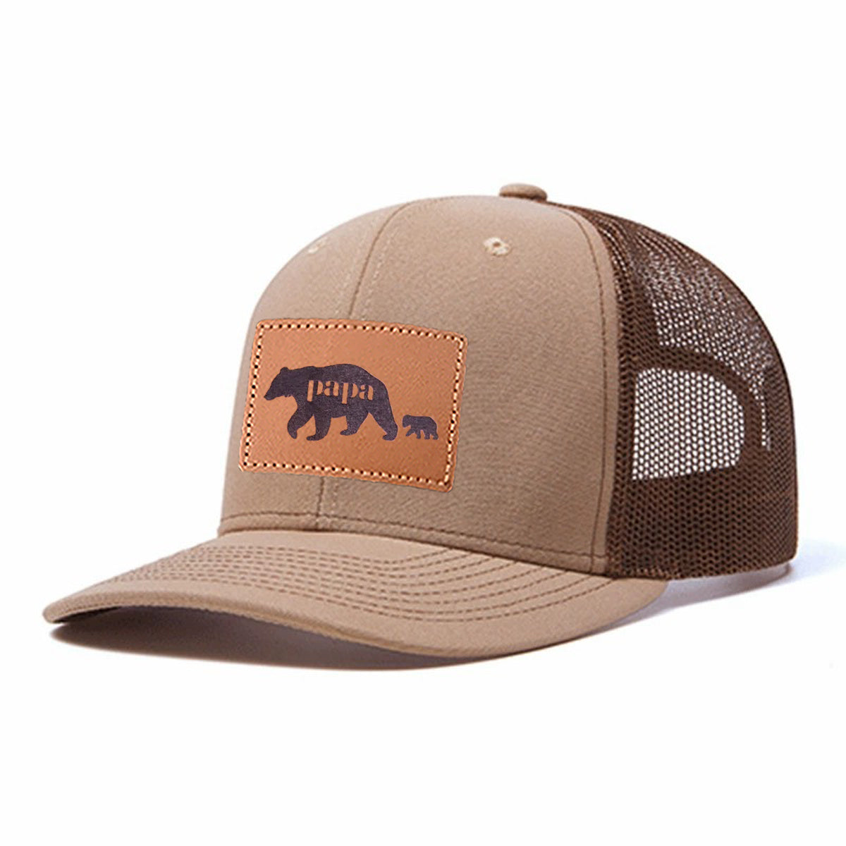 Papa Bear Leather Patch Trucker Hat