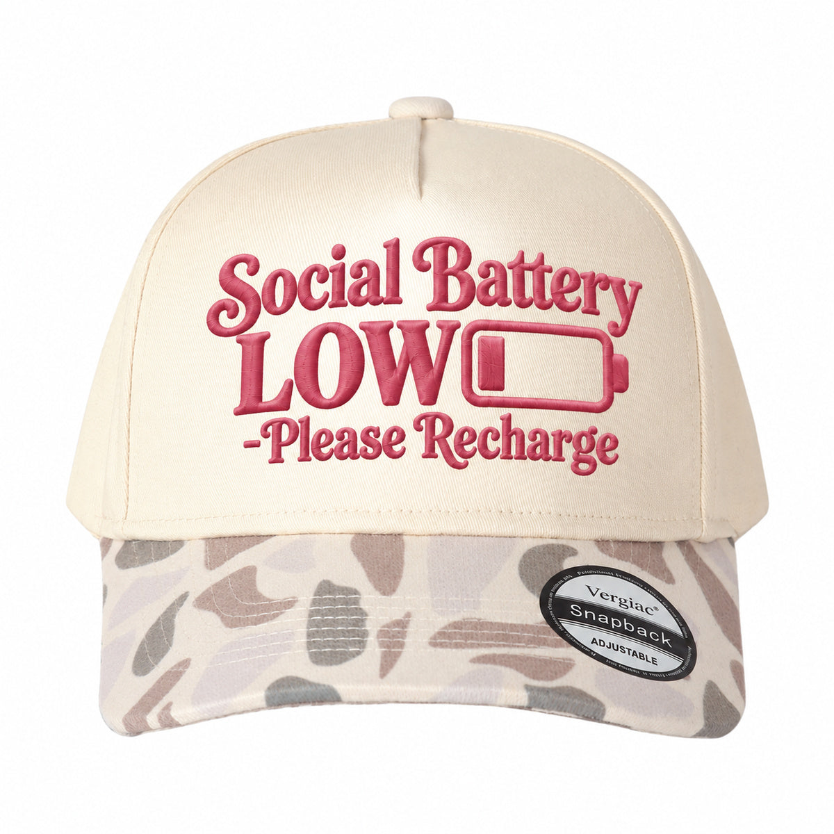 Social Battery Low Please Recharge Battery Graphic 5-Panel Trucker Hat