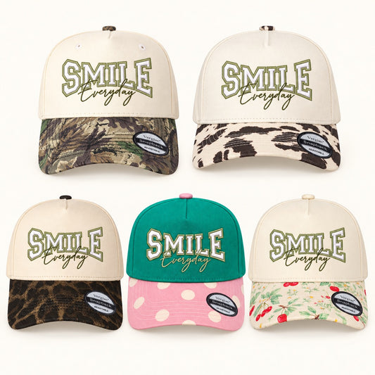 5-Panel Embroidered Cotton Trucker Hat with Printed Brim and Structured Front, Adjustable Unisex Baseball Cap, 1 Piece