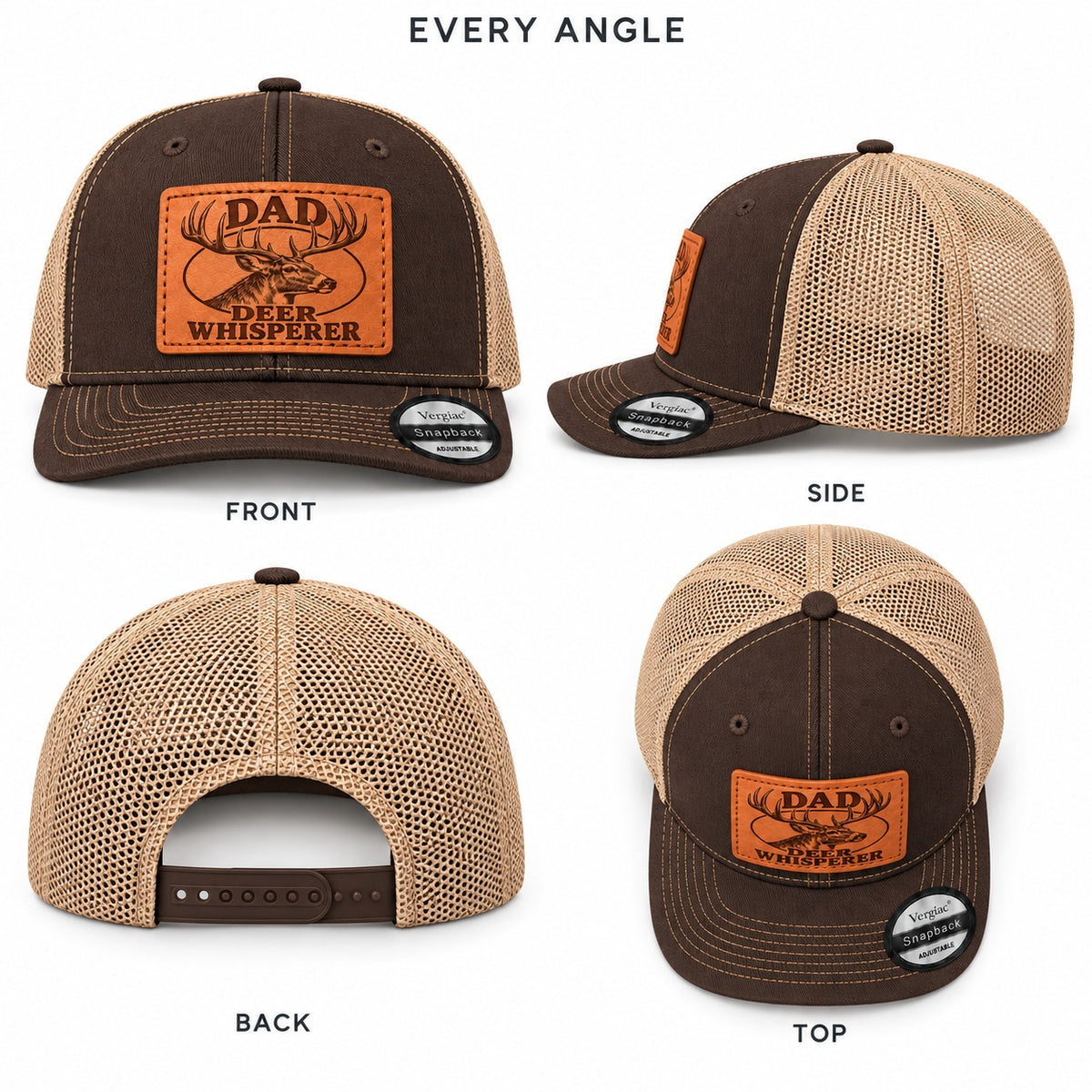 Dad Deer Whisperer Stag Head Graphic Leather Patch Trucker Hat
