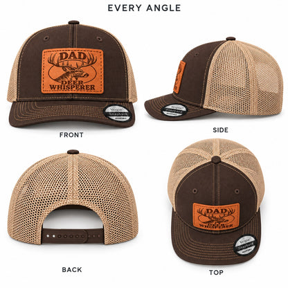 Dad Deer Whisperer Stag Head Graphic Leather Patch Trucker Hat